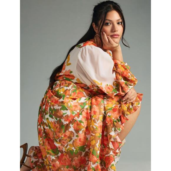 NEW Anthropologie Vineet Long Dress 70s Floral Artsy Boho Hippie XS Cottagecore - Picture 2 of 12